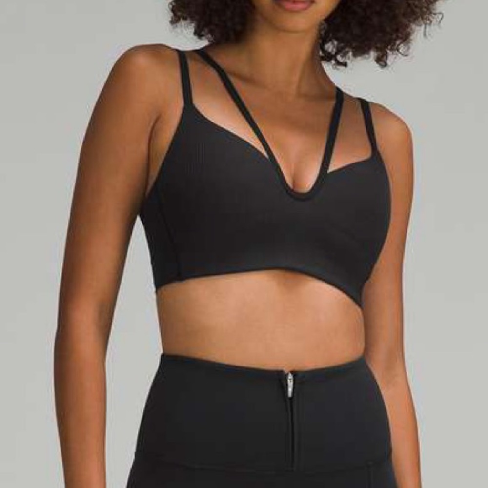 lululemon black like a cloud strappy linerless ribbed sports bra